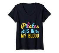 Femme Yoga Pilates is in My Blood Funny Yoga T-Shirt avec Col en V