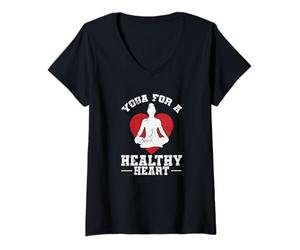 Femme Yoga pour Un cœur sain T-Shirt avec Col en V