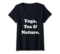 Femme Yoga, Tea & Nature Inspired Lifestyle T-Shirt avec Col en V