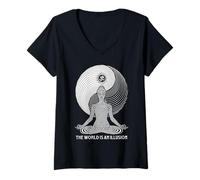 Femme Yoga World Illusion Yin Yang Zen Girl Méditation Femme Amusante T-Shirt avec Col en V