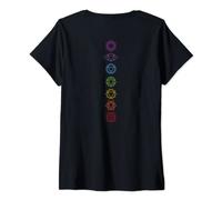Femme Yogi Dos imprimé Chakras alignés pour amateur de yoga T-Shirt avec Col en V