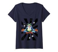 Femme Yogi Retro Yoga Grenouille Om Méditation T-Shirt avec Col en V