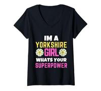 Femme Yorkshire Girl Whats Your Superpower Drapeau Rose T-Shirt avec Col en V