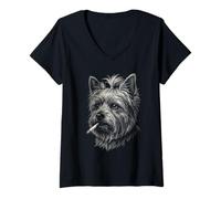 Femme Yorkshire Terrier Cigarette Vintage Yorkshire Blague Meme T-Shirt avec Col en V