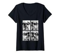 Femme Yorkshire Terrier in Hearts Lunettes de Soleil drôles Saint-Valentin T-Shirt avec Col en V