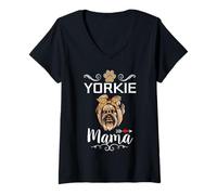 Femme Yorkshire Terrier Yorkie Mama Dog Lover Funny Mothers Day T-Shirt avec Col en V