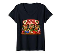 Femme Yorkshire Terrier Yorkie Santa's Workshop Toys North Pole T-Shirt avec Col en V