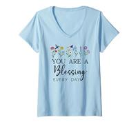 Femme You are a Blessing God Quote Blessed Christian Bible Verse T-Shirt avec Col en V