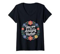 Femme You are an Amazing Human Affirmation de gentillesse - T-Shirt avec Col en V