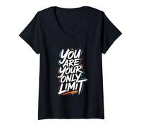 Femme You are Your Only Limit - Citation inspirante de Motivation T-Shirt avec Col en V