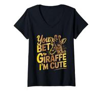 Femme You Bet Giraffe I'm Cute Funny Giraffe T-Shirt avec Col en V