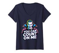 Femme You Can Count on Me Jeu de Mots Amusant pour Amoureux des Vampires d'halloween T-Shirt avec Col en V