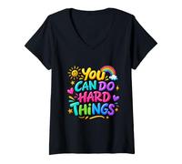 Femme You Can Do Hard Things Doodle Teacher Humour de Motivation T-Shirt avec Col en V