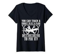 Femme You Can Teach A Monkey to Fly A Plane T-Shirt avec Col en V