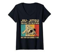 Femme You Can't Fix The Stupid Fun Vintage BJJ Jiu Jitsu brésilien T-Shirt avec Col en V