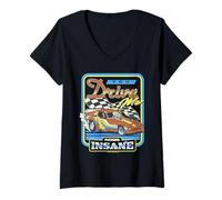 Femme You Drive Me Insane Racing Sarcastic Retro Funny Adult Humor T-Shirt avec Col en V