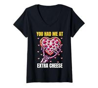 Femme You Had Me at Extra Cheese Pizza Rose Saint-Valentin Couples T-Shirt avec Col en V