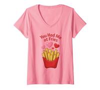 Femme You Had Me at Fries Romantic Fry Lover Funny French Fry T-Shirt avec Col en V