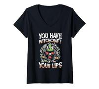 Femme « You Have Witchcraft in Your Lips Halloween Cauldron Magic » T-Shirt avec Col en V