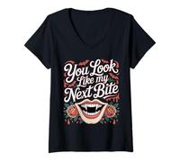 Femme You Look Like My Next Bite Fête de Flirt Vampire - T-Shirt avec Col en V