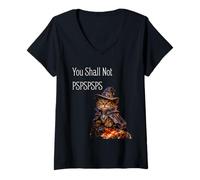Femme You Shall Not PSPSPSPS, Cute Wizard Costume Cat T-Shirt avec Col en V