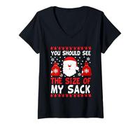 Femme You Should See The Size of My Sack Funny Santa Christmas T-Shirt avec Col en V