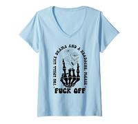 Femme You Smell Like Drama a Headache Go Away F Off Middle Finger T-Shirt avec Col en V