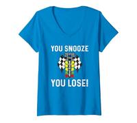 Femme You Snooze You Lose Funny Drag Racing Car Sports T-Shirt avec Col en V, Saphir, M