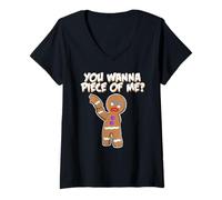 Femme You Wanna Piece of Me Bonhomme en Pain d'épice drôle T-Shirt avec Col en V