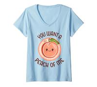 Femme You Want A Peach of Me Jeu de Mots Mignon Kawaii pêche pêche T-Shirt avec Col en V