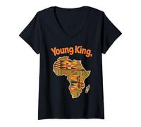 Femme Young King Carte Africaine Motif Culture tribale Femme Homme T-Shirt avec Col en V