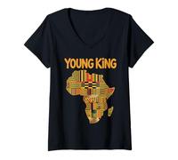 Femme Young King Carte Africaine Motif Culture tribale Femme Homme T-Shirt avec Col en V