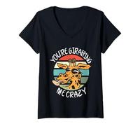 Femme You're Giraffing Me Crazy Funny Animal Pun Girafe T-Shirt avec Col en V
