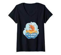 Femme You're Shrimply The Best Pun Funny Shrimp Chef Blague Humour T-Shirt avec Col en V