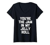 Femme You're The Jam in My Jelly Roll - Funny Saying Cute Food T-Shirt avec Col en V