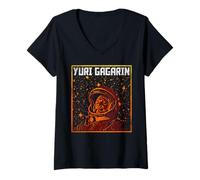 Femme Youri Gagarine Cosmonaute Astronaute Espace Union Soviétique T-Shirt avec Col en V