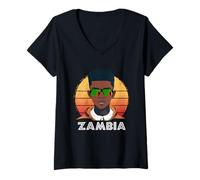 Femme Zambie, Drapeau zambien, garçon zambien, garçon Africain, Adolescent zambien T-Shirt avec Col en V