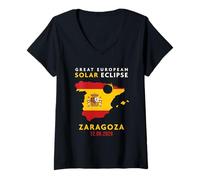 Femme Zaragoza, Spain Great European Total Solar Eclipse 2026 T-Shirt avec Col en V