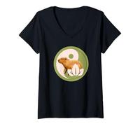 Femme Zen Capybara Yin Yang T-Shirt avec Col en V