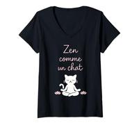 Femme Zen comme Un Chat Yoga Humour T-Shirt avec Col en V