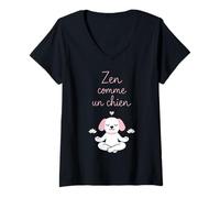 Femme Zen comme Un Chien, Humour, Yoga T-Shirt avec Col en V