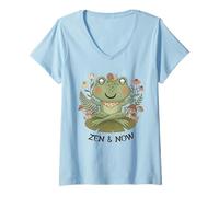 Femme Zen Cottagecore Grenouille Méditation Yoga Mindfulness Esthétique T-Shirt avec Col en V