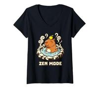 Femme Zen Mode Bain Capybara Relaxation Source Chaude Animal Citron Spa T-Shirt avec Col en V