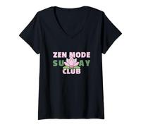 Femme Zen Mode Sunday Club - T-Shirt Lotus Mindful T-Shirt avec Col en V