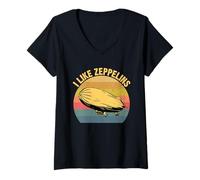 Femme Zeppelin Dirigible Dirigible Zepplin Lover Zeppelin T-Shirt avec Col en V