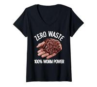 Femme Zéro déchet, 100% Worm Power Funny Worm Farming T-Shirt avec Col en V