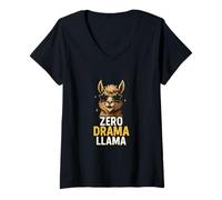 Femme Zero Drama Lama Style rétro T-Shirt avec Col en V