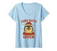 Femme Zero Gifts Given - Manchot de Noël Drôle et Sarcastique T-Shirt avec Col en V