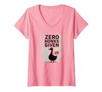 Femme Zero Honks Given Serious Goose Sassy Attitude Humour T-Shirt avec Col en V, Rose, XXL