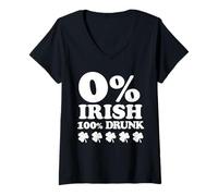 Femme Zéro pourcentage Irlandais Cent pour Cent Ivre T-Shirt avec Col en V